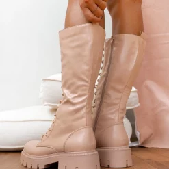 Πολύ καλή προσφορά 😍 The Fashion Project Μπότες με κορδόνια και φερμουάρ - Μπεζ 🎁 -Sneakers Κατάστημα all day mpotes me kordonia 97502 6d0t