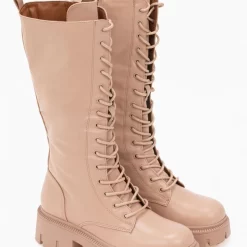 Πολύ καλή προσφορά 😍 The Fashion Project Μπότες με κορδόνια και φερμουάρ - Μπεζ 🎁 -Sneakers Κατάστημα all day mpotes me kordonia 97502 vty7