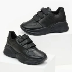 Καλύτερη πώληση 😍 The Fashion Project 👟 Sneakers με ψηλή σόλα και Velcro - Μαύρο 🎁 -Sneakers Κατάστημα athlitika me psili sola kai velcro 99932 k2pp