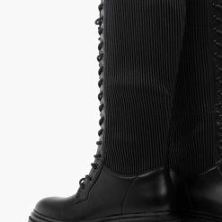 Συμφωνίες 🔔 The Fashion Project Μπότες με κορδόνια και ελαστική γάμπα - Μαύρο ⌛ -Sneakers Κατάστημα combat mpotes me elastiki gampa 97574 12yw