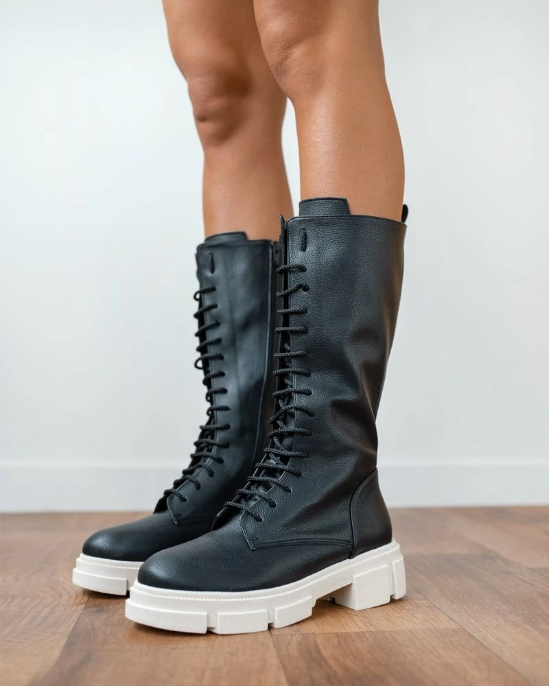 Εκπτωση 💯 Μπότες με κορδόνια και διχρωμία Estil - Μαύρο 🛒 6 Εκπτωση 💯 Μπότες με κορδόνια και διχρωμία Estil - Μαύρο 🛒 - Image 4