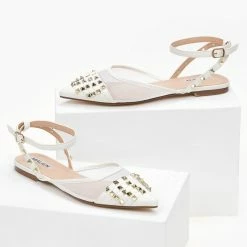 Εκπτωση 🌟 The Fashion Project Μπαλαρίνες ίσιες με διαφάνεια και τρουκς - Λευκό ✔️ -Sneakers Κατάστημα goves isies me diafaneia kai trouks 99905 7dkm