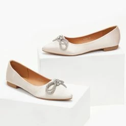 Νέος 🛒 The Fashion Project Μπαλαρίνες μυτερές σατέν χωρίς τακούνι - Μπεζ 😀 -Sneakers Κατάστημα goves muteres saten xwris takouni 105923 x626