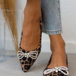Προώθηση 🔔 The Fashion Project Μπαλαρίνες μυτερές σατέν χωρίς τακούνι - Leopard 🧨