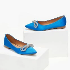 Αγορά ⭐ The Fashion Project Μπαλαρίνες μυτερές σατέν χωρίς τακούνι - Μπλε 😍 -Sneakers Κατάστημα goves muteres saten xwris takouni 105926 7ij4