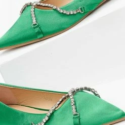 Flash Sale 🛒 The Fashion Project Μπαλαρίνες σατέν με Strass χωρίς τακούνι - Πράσινο ⭐ -Sneakers Κατάστημα goves saten me strass xwris takouni 100051 a19k