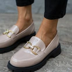 Προώθηση ⭐ The Fashion Project Loafers Chunky λουστρίνι με Strass - Τάουπε 🥰