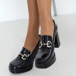 Εξοδος 🔥 Loafers λουστρίνι με αγκράφα Tfp - Μαύρο 🎉