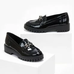 Συμφωνίες ⌛ Loafers λουστρίνι με αλυσίδα Estil - Μαύρο 👏 -Sneakers Κατάστημα loafers loustrini me alusida estil 108490 fuyk