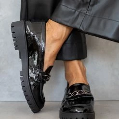 Συμφωνίες ⌛ Loafers λουστρίνι με αλυσίδα Estil - Μαύρο 👏 -Sneakers Κατάστημα loafers loustrini me alusida estil 108490 ix3b