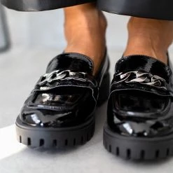 Συμφωνίες ⌛ Loafers λουστρίνι με αλυσίδα Estil - Μαύρο 👏 -Sneakers Κατάστημα loafers loustrini me alusida estil 108490 vjil