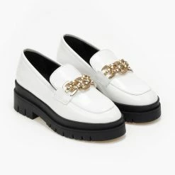 Εξοδος 🔔 Loafers λουστρίνι με αλυσίδα Tfp - Λευκό 😍 -Sneakers Κατάστημα loafers loustrini me alusida tfp 108257 cgev