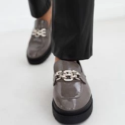 Τοπ 10 👏 Loafers λουστρίνι με αλυσίδα Tfp - Γκρι 🧨