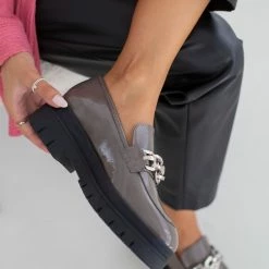 Τοπ 10 👏 Loafers λουστρίνι με αλυσίδα Tfp - Γκρι 🧨 -Sneakers Κατάστημα loafers loustrini me alusida tfp 108258 y7we