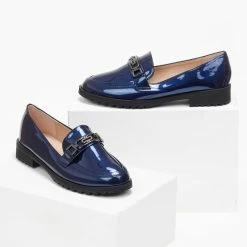 Ολοκαίνουργιο 😍 The Fashion Project Loafers λουστρίνι με μικρά Strass - Μπλε 🤩 -Sneakers Κατάστημα loafers loustrini me mikra strass 109091 w93d