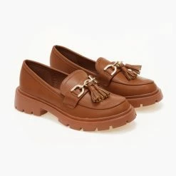 Φτηνός 😍 The Fashion Project Loafers με μεταλλική αλυσίδα και κρόσια - Ταμπά ❤️