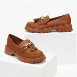 Φτηνός 😍 The Fashion Project Loafers με μεταλλική αλυσίδα και κρόσια - Ταμπά ❤️ -Sneakers Κατάστημα loafers me metalliki alusida kai krosia 105672 mxur