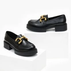 Η καλύτερη συμφωνία ✨ Loafers με μεταλλικό διακοσμητικό Estil - Μαύρο 🤩 -Sneakers Κατάστημα loafers me metalliko diakosmitiko estil 108694 175m