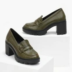 Εκπτωση ❤️ Loafers με τακούνι Estil - Λαδί 😀 -Sneakers Κατάστημα loafers me takouni estil 108971 1b79