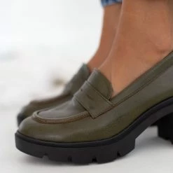 Εκπτωση ❤️ Loafers με τακούνι Estil - Λαδί 😀 -Sneakers Κατάστημα loafers me takouni estil 108971 4t31