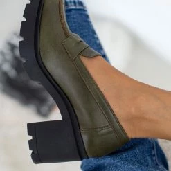 Εκπτωση ❤️ Loafers με τακούνι Estil - Λαδί 😀 -Sneakers Κατάστημα loafers me takouni estil 108971 rw52