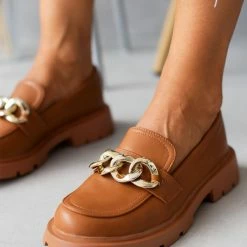 Εκπτωση ✨ The Fashion Project Loafers με χρυσή αλυσίδα - Ταμπά ⭐