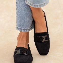 Το φθηνότερο 💯 The Fashion Project Loafers Suede με μεταλλικό διακοσμητικό - Μαύρο 🔔