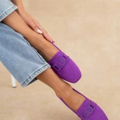 Ολοκαίνουργιο 🌟 The Fashion Project Loafers Suede με μεταλλικό διακοσμητικό - Μωβ ✨