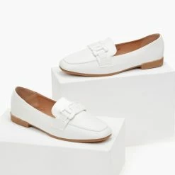 Best Pirce 🥰 The Fashion Project Loafers με ματ διακοσμητικό στο ίδιο χρώμα - Λευκό 🔔 -Sneakers Κατάστημα mokasinia me mat diakosmitiko sto idio xrwma 100123 0gkc