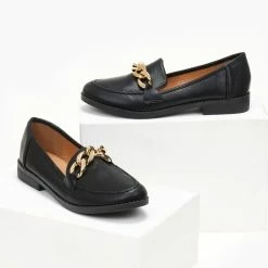 Καλύτερη πώληση ⌛ The Fashion Project Loafers με ραφή και αλυσίδα - Μαύρο 🔥 -Sneakers Κατάστημα mokasinia me rafi kai alusida 107251 67k2