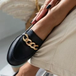 Καλύτερη πώληση ⌛ The Fashion Project Loafers με ραφή και αλυσίδα - Μαύρο 🔥 -Sneakers Κατάστημα mokasinia me rafi kai alusida 107251 jhis