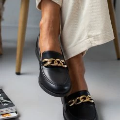 Καλύτερη πώληση ⌛ The Fashion Project Loafers με ραφή και αλυσίδα - Μαύρο 🔥 -Sneakers Κατάστημα mokasinia me rafi kai alusida 107251 t93t