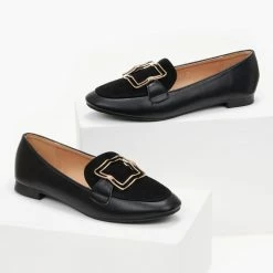 Η καλύτερη συμφωνία 🌟 The Fashion Project Loafers με τετράγωνη αγκράφα - Μαύρο 🌟 -Sneakers Κατάστημα mokasinia me tetragwni agkrafa 100112 2bgg