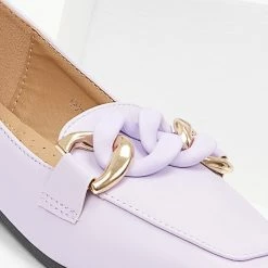 Προώθηση 🤩 The Fashion Project Loafers καρέ με ματ αλυσίδα - Λιλά 🎁 -Sneakers Κατάστημα mokasinia se kare grammi me mat alusida 99728 93ok