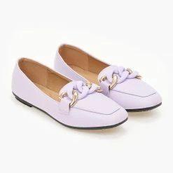 Προώθηση 🤩 The Fashion Project Loafers καρέ με ματ αλυσίδα - Λιλά 🎁 -Sneakers Κατάστημα mokasinia se kare grammi me mat alusida 99728 hkgf