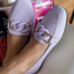 Προώθηση 🤩 The Fashion Project Loafers καρέ με ματ αλυσίδα - Λιλά 🎁 -Sneakers Κατάστημα mokasinia se kare grammi me mat alusida 99728 mn90