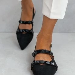 Ολοκαίνουργιο 🔥 Μπαλαρίνες Suede μυτερές με τρουκς Estil - Μαύρο ✨