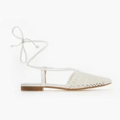 Καλύτερη πώληση 🛒 The Fashion Project Μπαλαρίνες με πλεκτό σχέδιο και κορδόνια - Λευκό 🎉