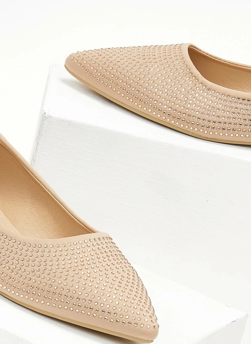 Νέος 🌟 The Fashion Project Μπαλαρίνες μυτερές με Strass - Μπεζ 🎁 4 Νέος 🌟 The Fashion Project Μπαλαρίνες μυτερές με Strass - Μπεζ 🎁 - Image 2