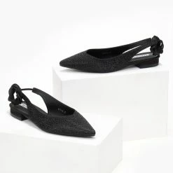 Αγορά 👍 The Fashion Project Μπαλαρίνες μυτερές σατέν με Lace Up δέσιμο - Μαύρο 🧨 -Sneakers Κατάστημα mpalarines muteres saten me lace up desimo 106504 fs6w