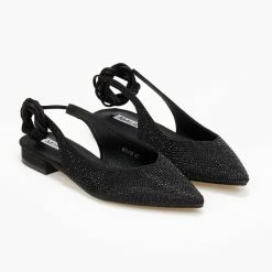 Αγορά 👍 The Fashion Project Μπαλαρίνες μυτερές σατέν με Lace Up δέσιμο - Μαύρο 🧨 -Sneakers Κατάστημα mpalarines muteres saten me lace up desimo 106504 u2rs