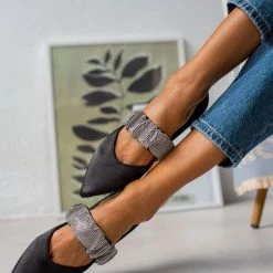 Καλύτερη πώληση ⌛ The Fashion Project Μπαλαρίνες σατέν με Strass φάσα - Μαύρο 💯