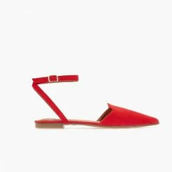 Το φθηνότερο 🥰 The Fashion Project Μπαλαρίνες Suede με Lace Up δέσιμο - Κόκκινο ⌛