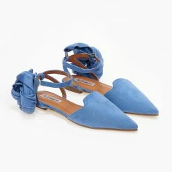 Ολοκαίνουργιο 💯 The Fashion Project Μπαλαρίνες Suede με Lace Up δέσιμο - Γαλάζιο 🤩 -Sneakers Κατάστημα mpalarines suede me lace up desimo 103385 fbdw