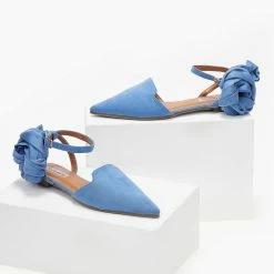 Ολοκαίνουργιο 💯 The Fashion Project Μπαλαρίνες Suede με Lace Up δέσιμο - Γαλάζιο 🤩 -Sneakers Κατάστημα mpalarines suede me lace up desimo 103385 iyyt