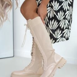 Καλύτερη πώληση 🔔 The Fashion Project Μπότες κάλτσα με κορδόνια - Μπεζ 🎉 -Sneakers Κατάστημα mpotes kaltsa me kordonia 105821 7e1n