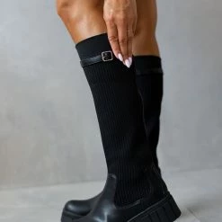 Ολοκαίνουργιο 🤩 The Fashion Project Μπότες κάλτσα με ζωνάκι - Μαύρο 💯