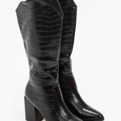 Το φθηνότερο 🛒 The Fashion Project Μπότες κροκό με τετράγωνο τακούνι - Μαύρο 👏 -Sneakers Κατάστημα mpotes kroko me tetragwno takouni 99261 005b