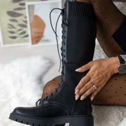 Τοπ 10 🔔 The Fashion Project Μπότες κάλτσα με κορδόνια - Μαύρο ⌛ -Sneakers Κατάστημα mpotes me elastiki gampa 105820 bts1