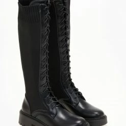 Τοπ 10 🔔 The Fashion Project Μπότες κάλτσα με κορδόνια - Μαύρο ⌛ -Sneakers Κατάστημα mpotes me elastiki gampa 105820 pokz